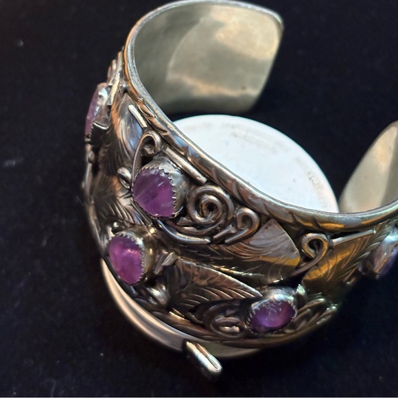 Native American Navajo? Mexican ? cuff bracelet amethyst stones feather design - Picture 15 of 16